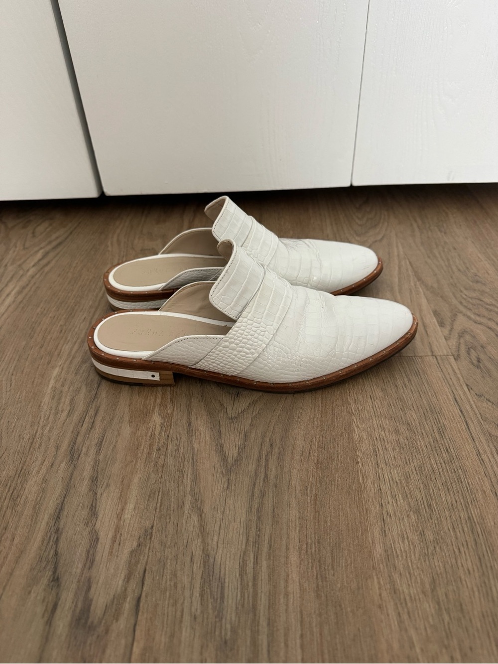 Freda Salvador White Croc-Embossed Slip-On Mules